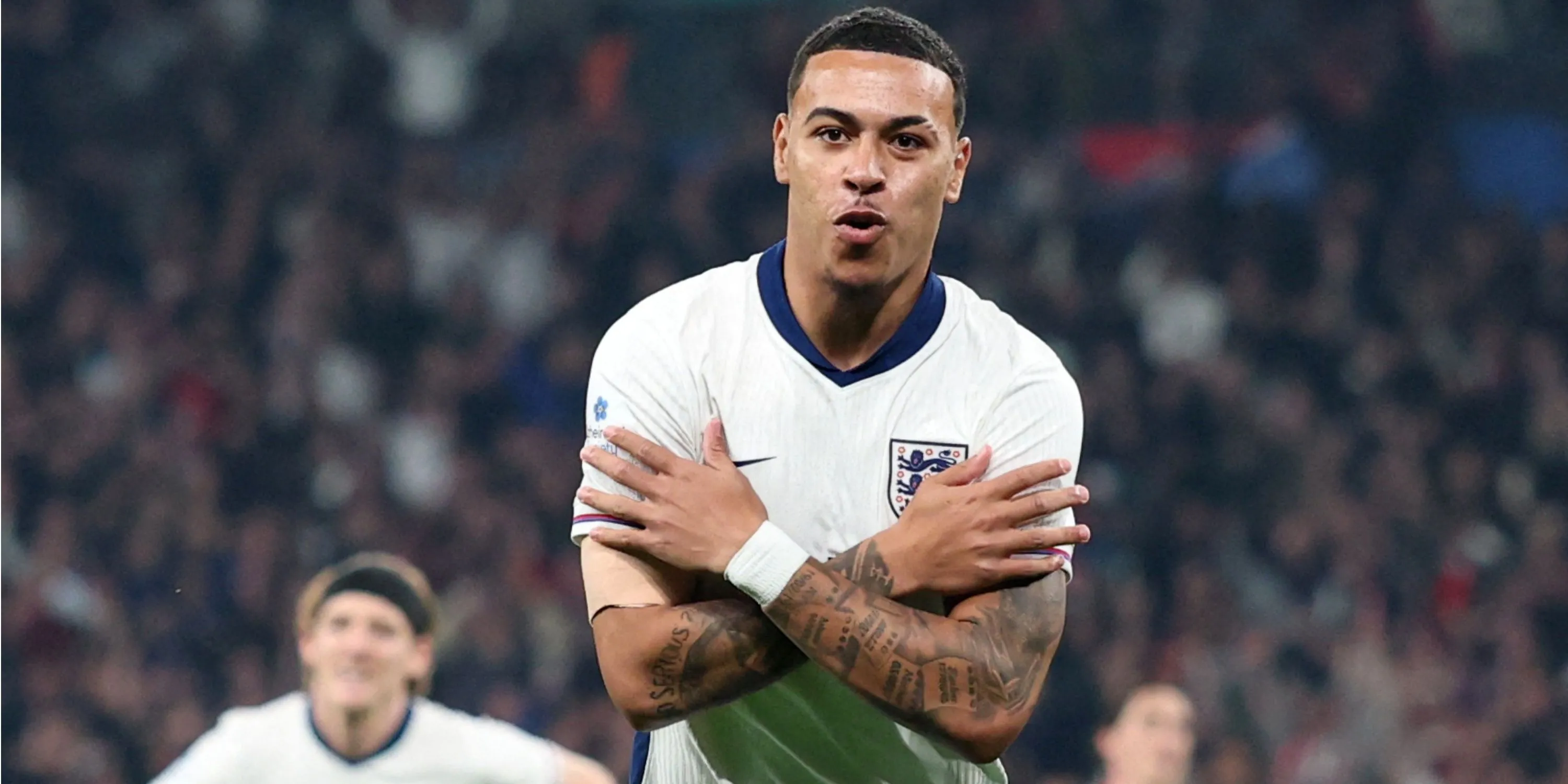 Morgan Rogers ăn mừng sau khi ghi bàn cho tuyển Anh gặp Xứ Wales